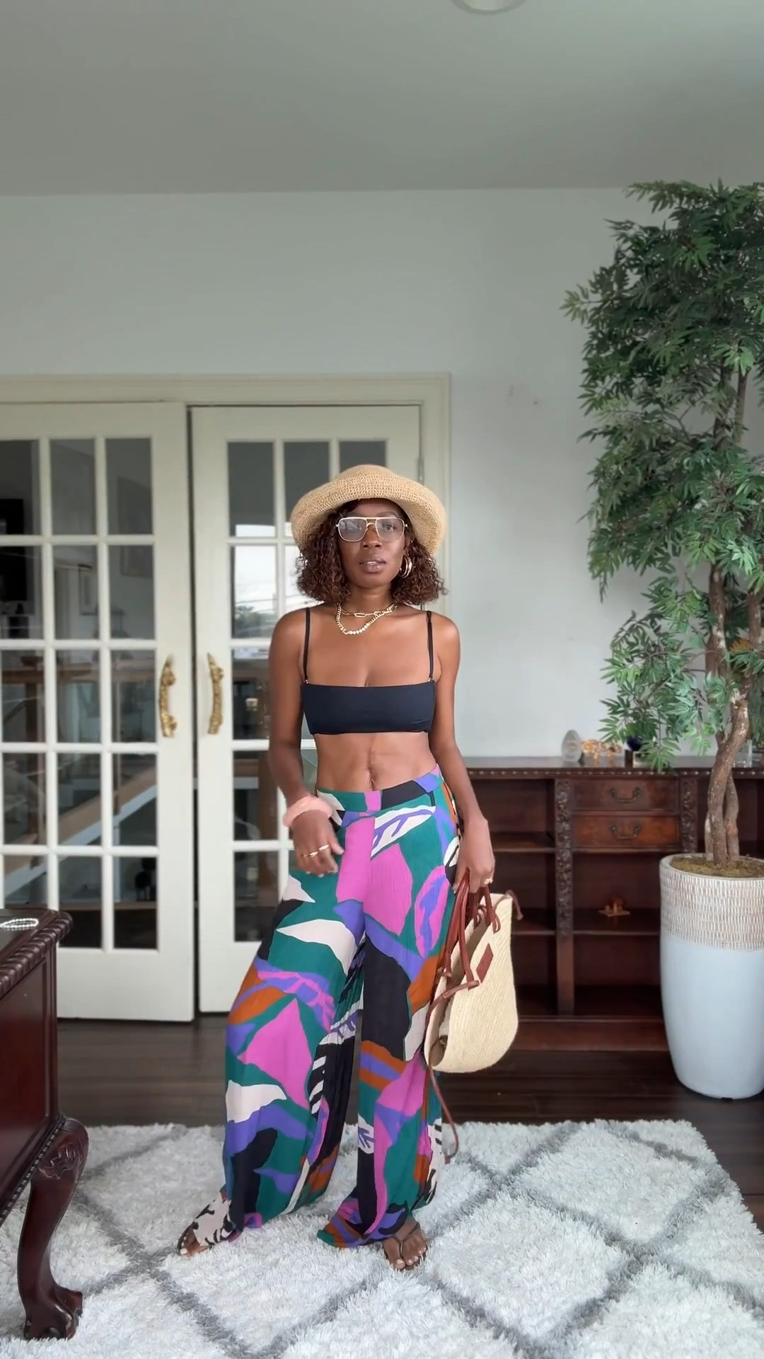 Printed cover up pants lack of color raffia cruiser 

#LTKStyleTip #LTKTravel