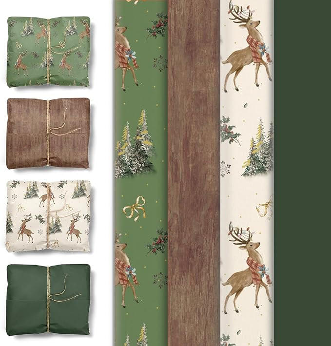 Aobkiat Wrapping Paper Christmas Gift,24 Sheets Green Tree with Animal Tissue Gift Wrap Paper for... | Amazon (US)
