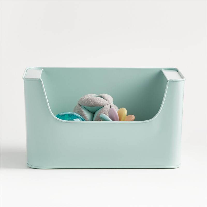 Small Mint Metal Stacking Storage Bin | Crate and Barrel | Crate & Barrel