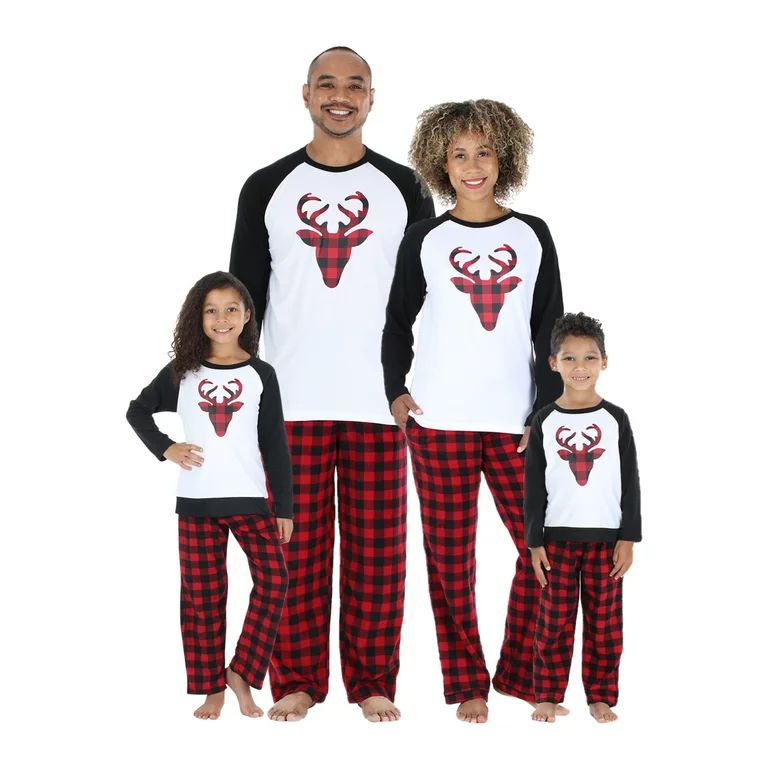 SleepytimePjs Christmas Family Matching Winter Fleece Deer Buffalo Plaid Pajamas - Walmart.com | Walmart (US)
