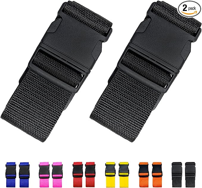 2 Pack Suitcase Straps, Bright Color Adjustable Luggage Belts, TSA Approved (Black) | Amazon (US)
