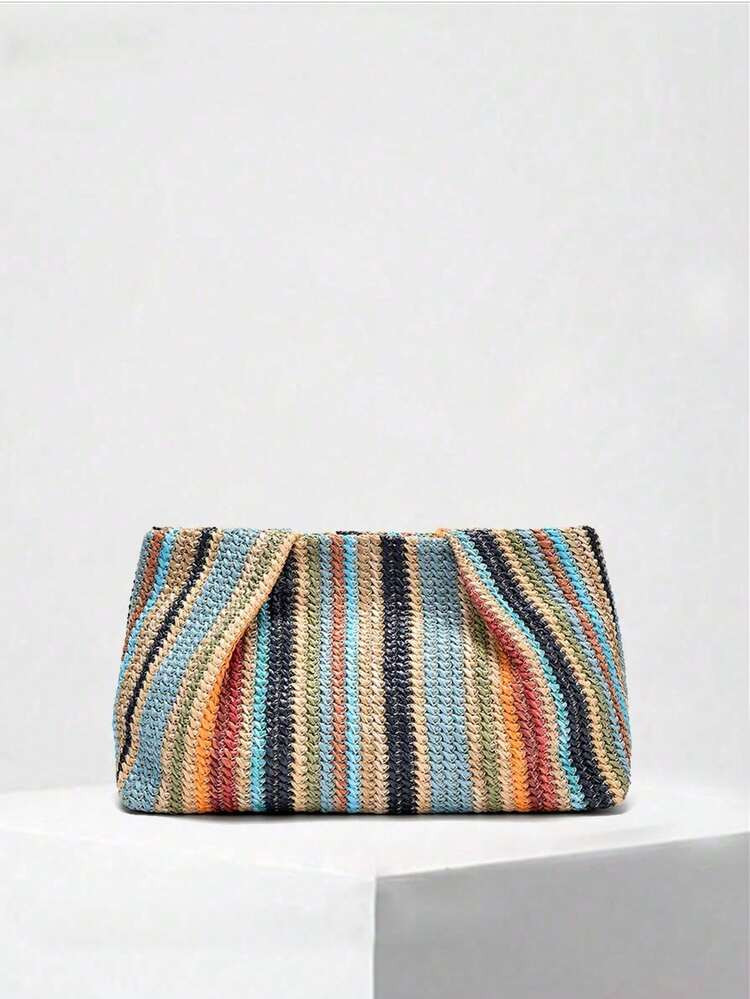 1pc Rainbow Color Woven Clutch Bag, Minimalist & Fashionable, Suitable For Casual/Daily Use, Woven Bag | SHEIN