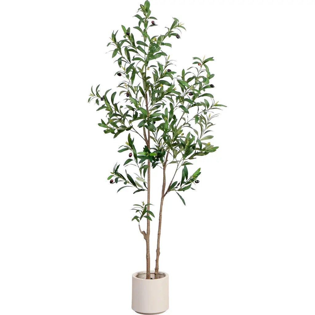 NEARLY NATURAL 5-ft Artificial Minimalist Olive Tree in White Decorative Planter in Green at Nordstrom | Nordstrom