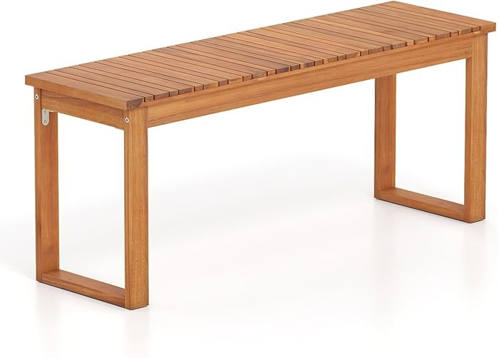Tangkula Acacia Wood Outdoor Bench Backless, 2-Person Wood Patio Bench with Slatted Seat, Outdoor... | Amazon (US)