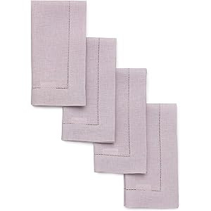 Solino Home 100% Pure Linen Hemstitch Dinner Napkins - 20 x 20 Inch, Lilac Set of 4, European Fla... | Amazon (US)