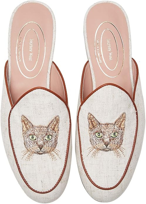 Journey West Women's Mules Flats with Embroidery Belgian Loafers Slip on Slippers for Women | Amazon (US)