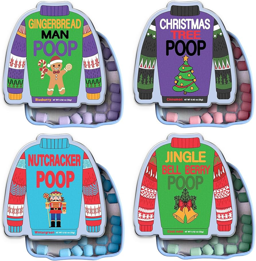 Novelty 'Character Poop' Christmas Mint Candy 4-Pack in Ugly Sweater Tins – Funny Christmas Can... | Amazon (US)