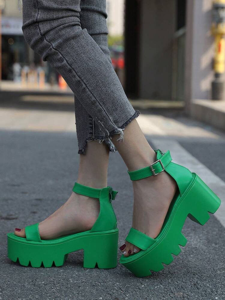 Fashion Green Sandals For Women, Minimalist Platform Ankle Strap Sandals | SHEIN
