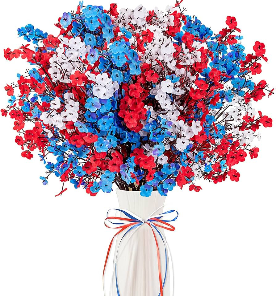 27PCS 4th/Fourth of July Decorations Artificial Flowers Red White Blue Patriotic Picks Berry Stem... | Amazon (US)
