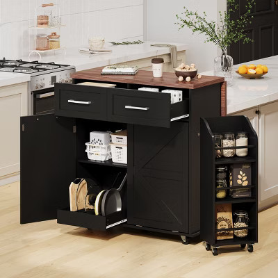 51.2" Kitchen Island with 6 Drawers, Pull-Out Trash Storage, Drop Leaf, Rolling Cart with Side Racks, Power Outlet | Target