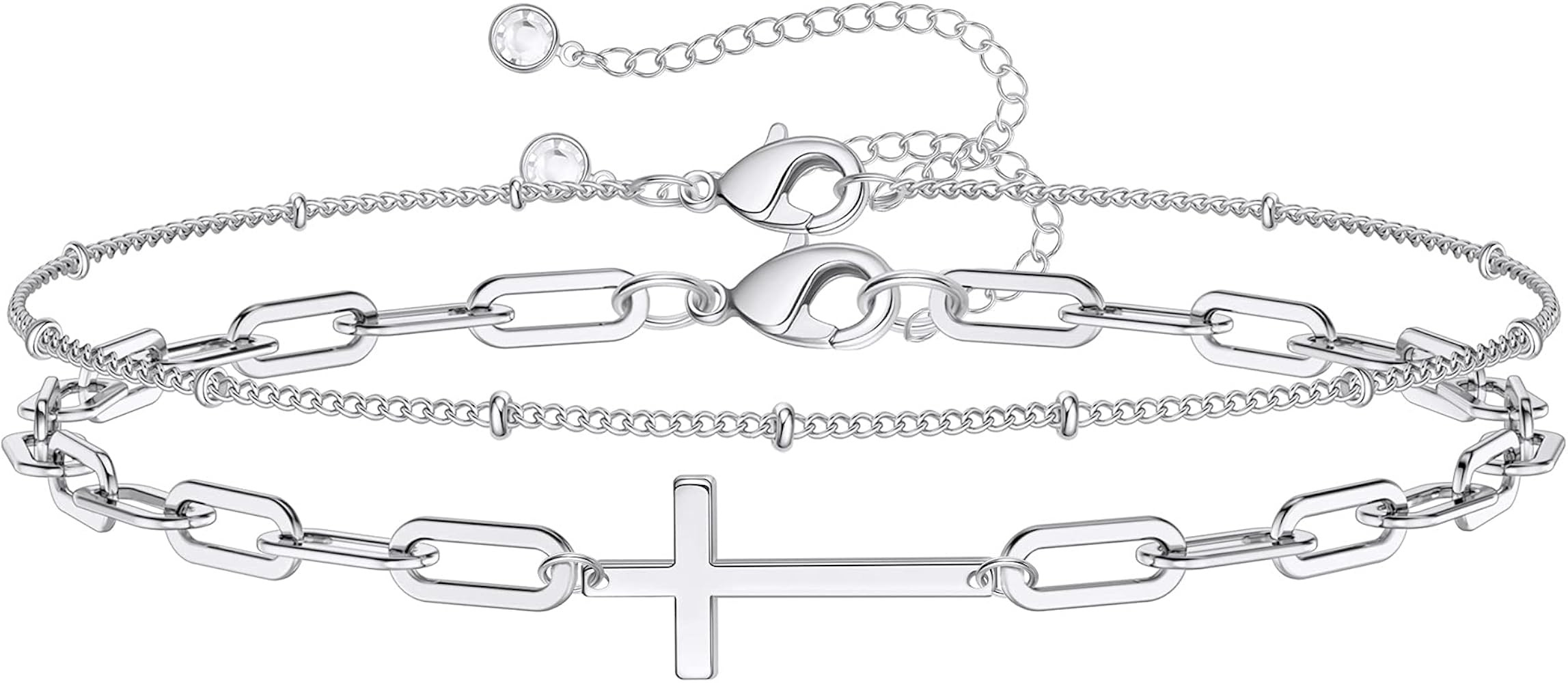 Dainty Gold Bracelets for Women, 14K Gold Filled Adjustable Layered Bracelet Cute Evil Eye Oval C... | Amazon (US)