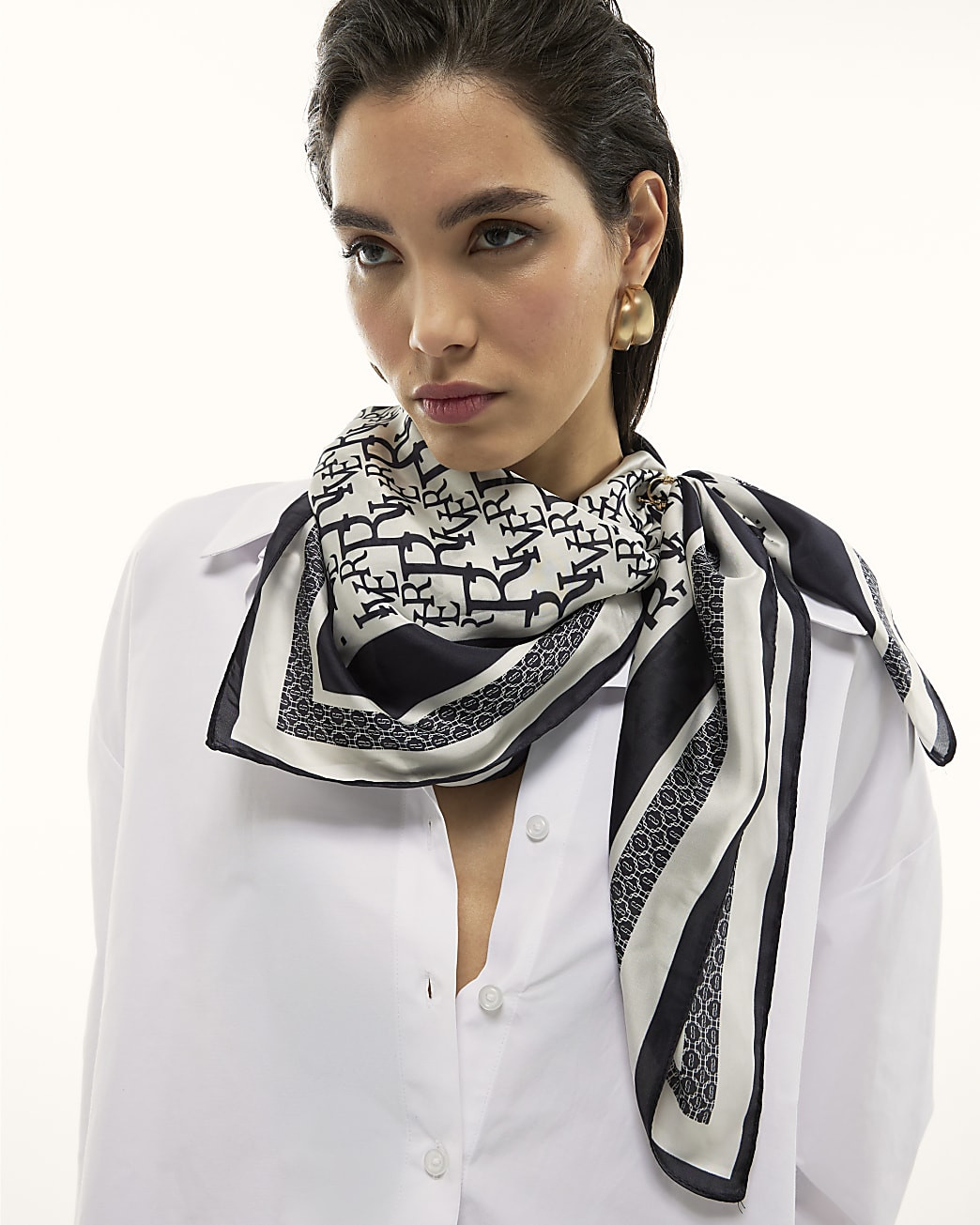 Black Monogram Print Neck Scarf | River Island UK & IE