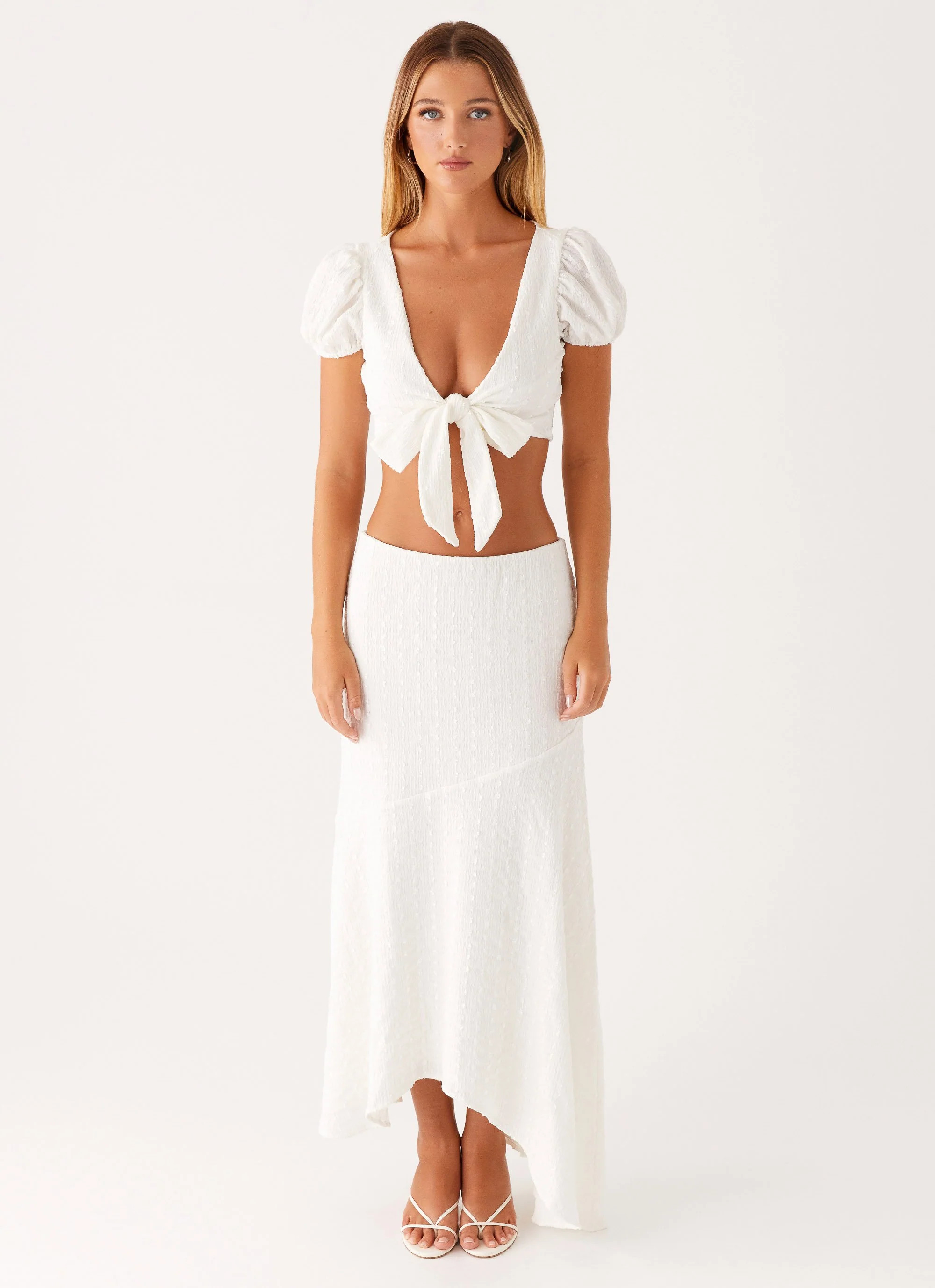 Tayah Asymmetrical Maxi Skirt - White | Peppermayo (Global)