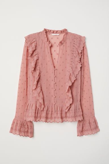 H & M - V-neck Buttoned Blouse - Pink | H&M (US)
