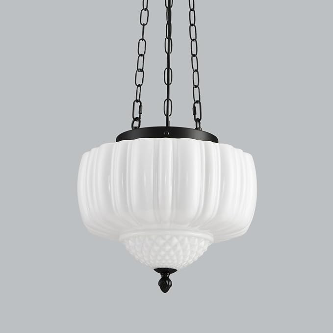 Large Milk Glass Pendant Light, 14" Schoolhouse Light Fixture, Vintage Pendant Lighting for Kitch... | Amazon (US)