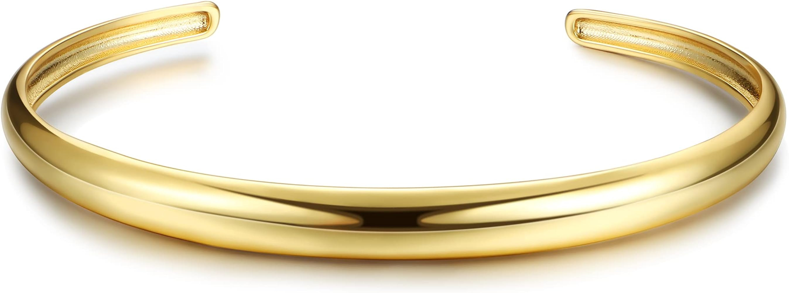 HAIAISO Gold Bracelets 18K Gold Plated Twisted Chunky Bangle Bracelet Plain Polished Adjustable C... | Amazon (US)