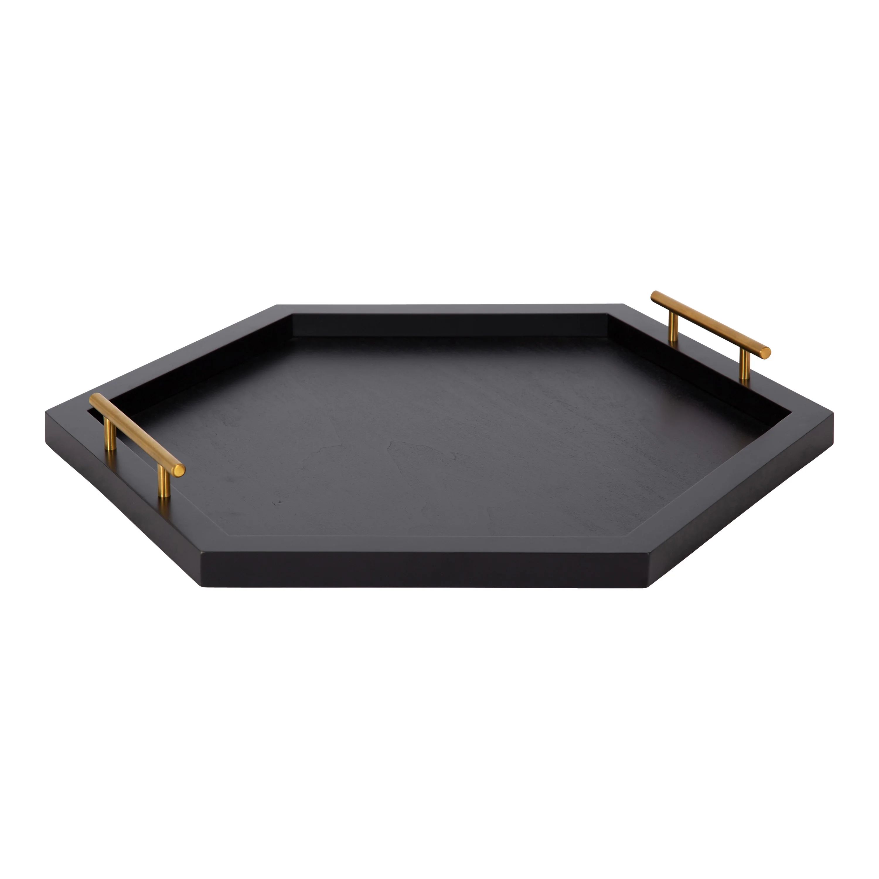 Kate and Laurel Halsey Hexagon Decorative Wooden Tray with Polished Metal Handles, 22 x 19, Black... | Walmart (US)