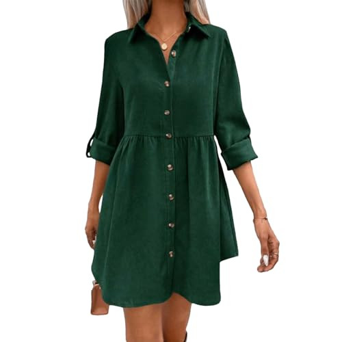 Corduroy Shirt Dress Women Long Sleeve Button Down Overall Dress Adjustable Waist Casual Loose Fit Jumper | Amazon (US)
