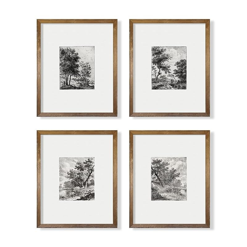 Vintage Farmhouse Wall Art Decor | Woodland Minimalist Black White Room Decor | Tree Sketch Neutr... | Amazon (US)