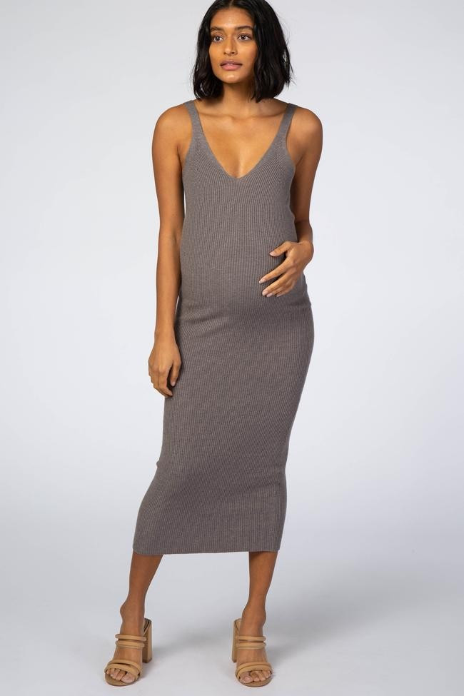 Heather Grey Sleeveless V-Neck Maternity Sweater Dress | PinkBlush Maternity