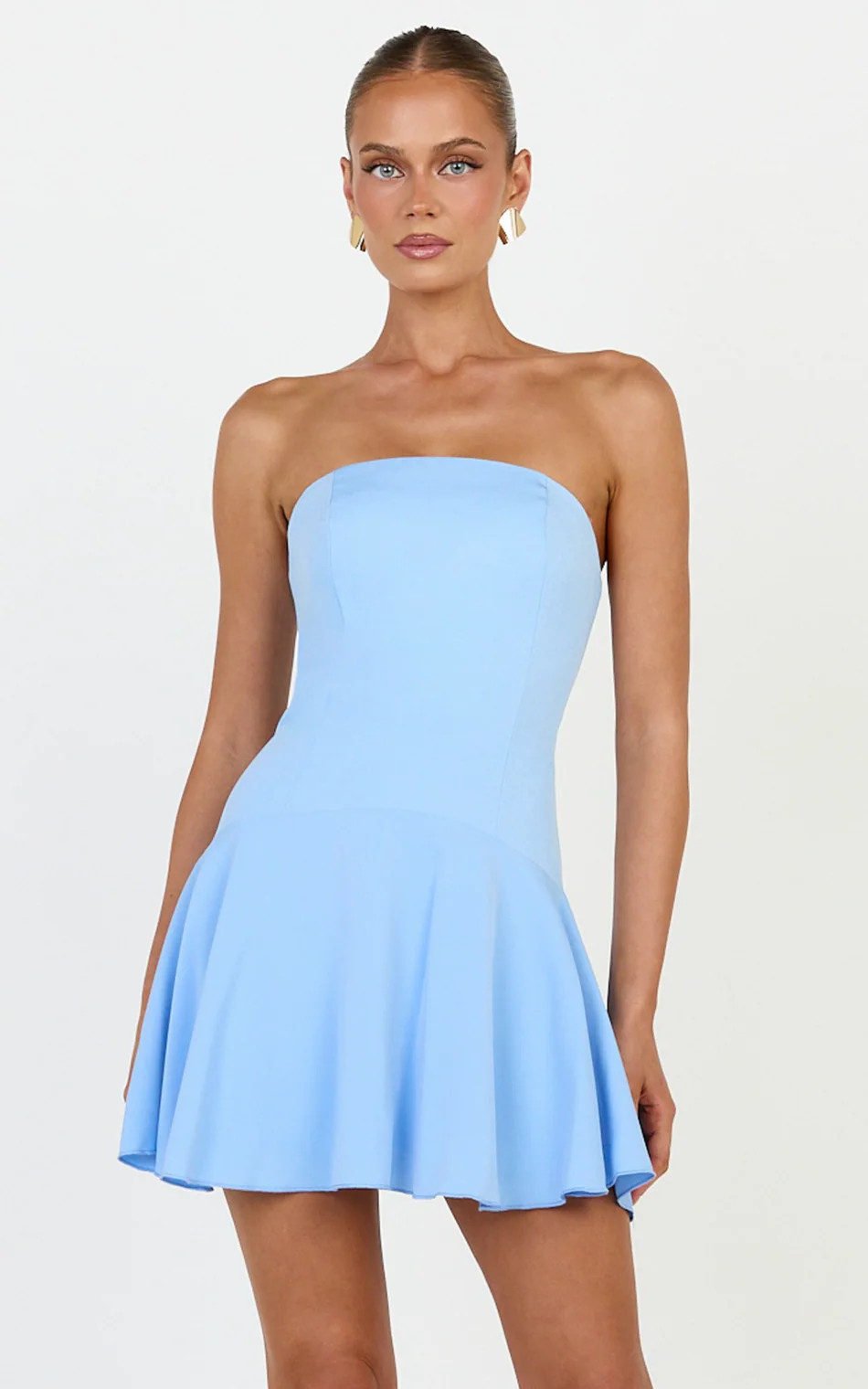 Contrast Skirt Strapless Dress in Blue | Showpo (US, UK & Europe)