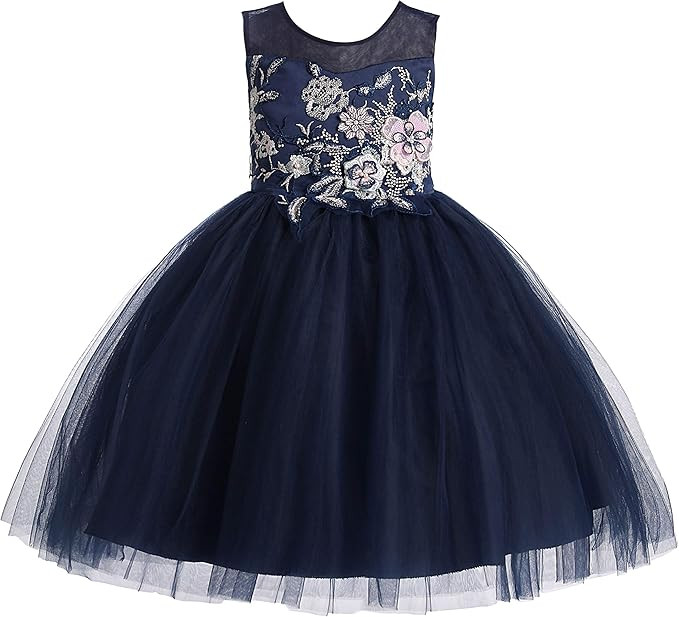 Weileenice 2-14T Girls Flower Dress Lace Rainbow Tulle 3D Embroidery Beading Princess Pageant Chr... | Amazon (US)