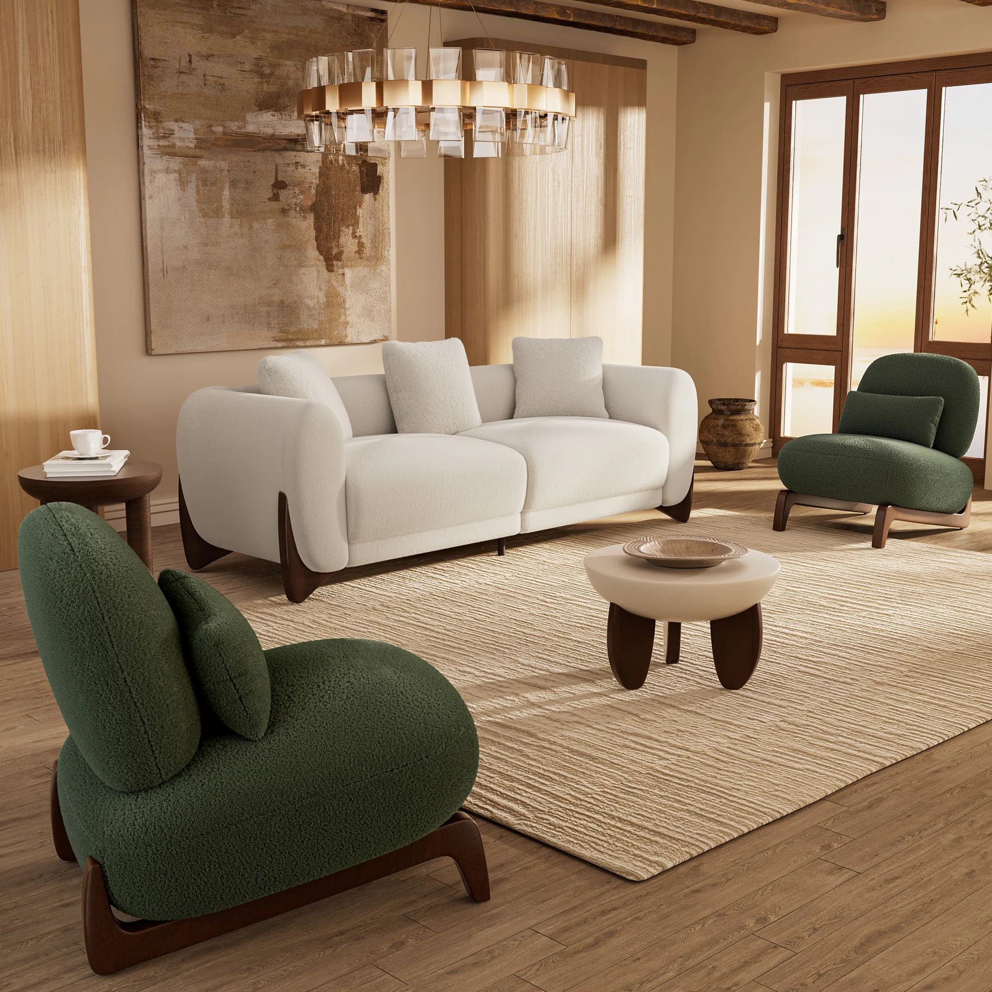 Keiven Modern Boucle Living Room Set, Upholstered Sherpa Sofa, Lounge Accent Chair for Living Room, Apartment, Office | Wayfair North America