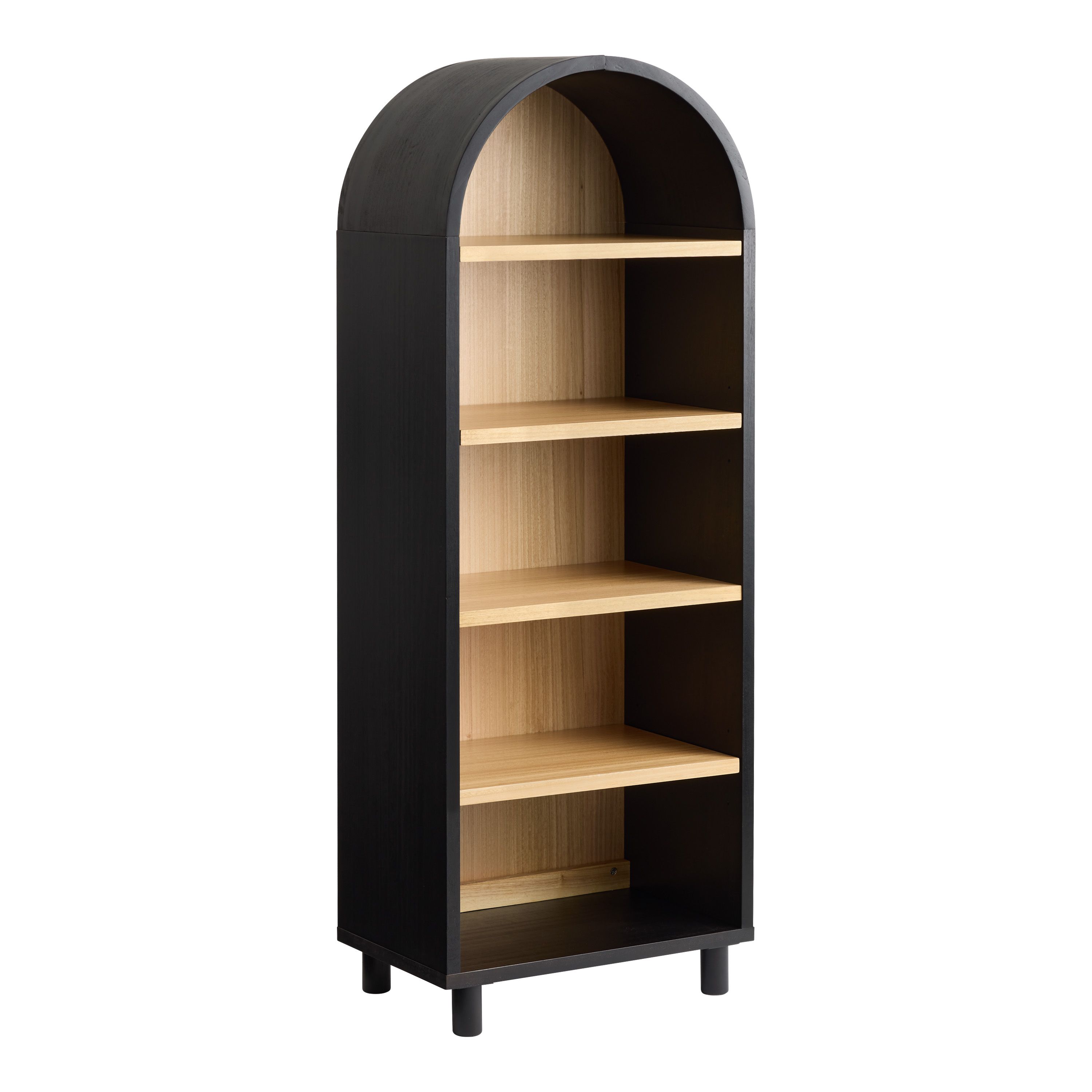 Callum Natural and Charcoal Black Wood Arch Bookshelf | World Market