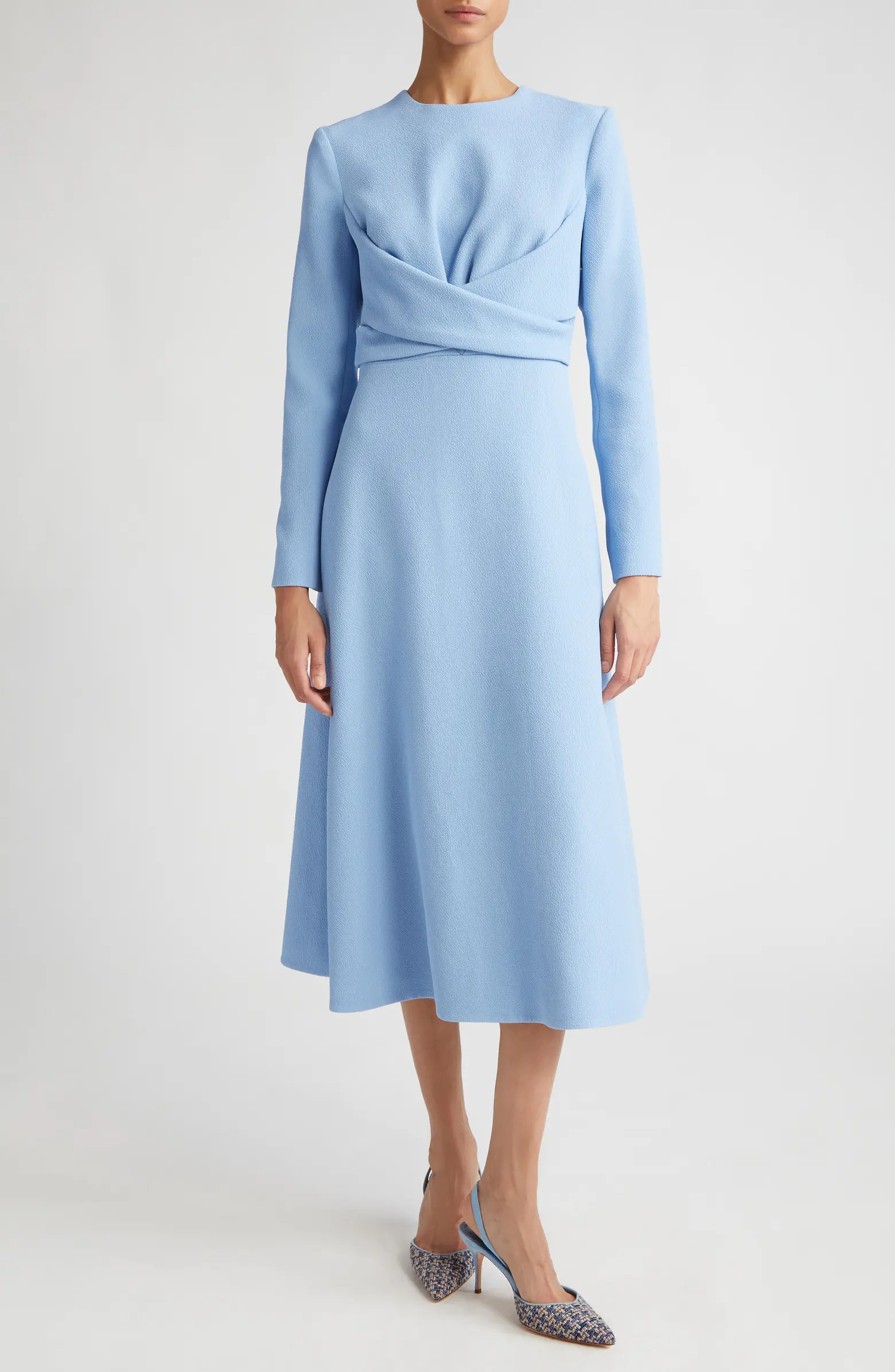 Emilia Wickstead Elta Wrap Front Long Sleeve Double Crepe Midi Dress | Nordstrom | Nordstrom