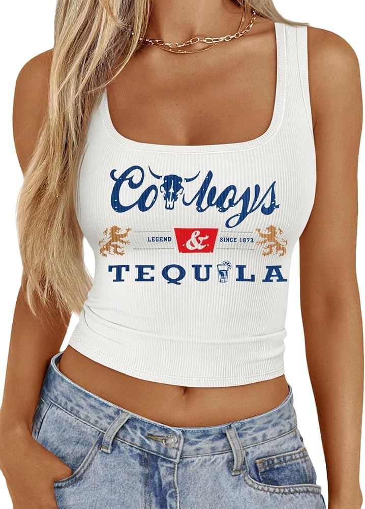 Western Cowgirl Tank Tops Women Country Music Crop Top Sleeveless Cowboy Graphic Cami Shirt | Amazon (US)