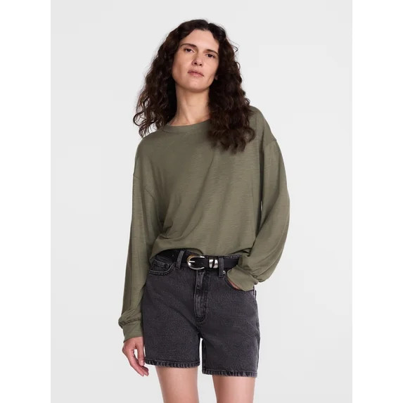 Scenario Women's Oversized Tee with Long Sleeves, Sizes XS-XXXL | Walmart (US)