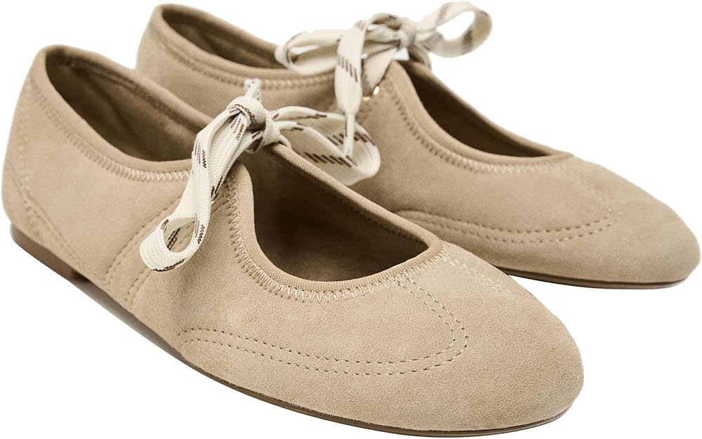 Lace up Ballet Flats for Women Round Toe Cute Slip on Soft Mary Jane Flats Casual Ballerina Shoes | Amazon (US)