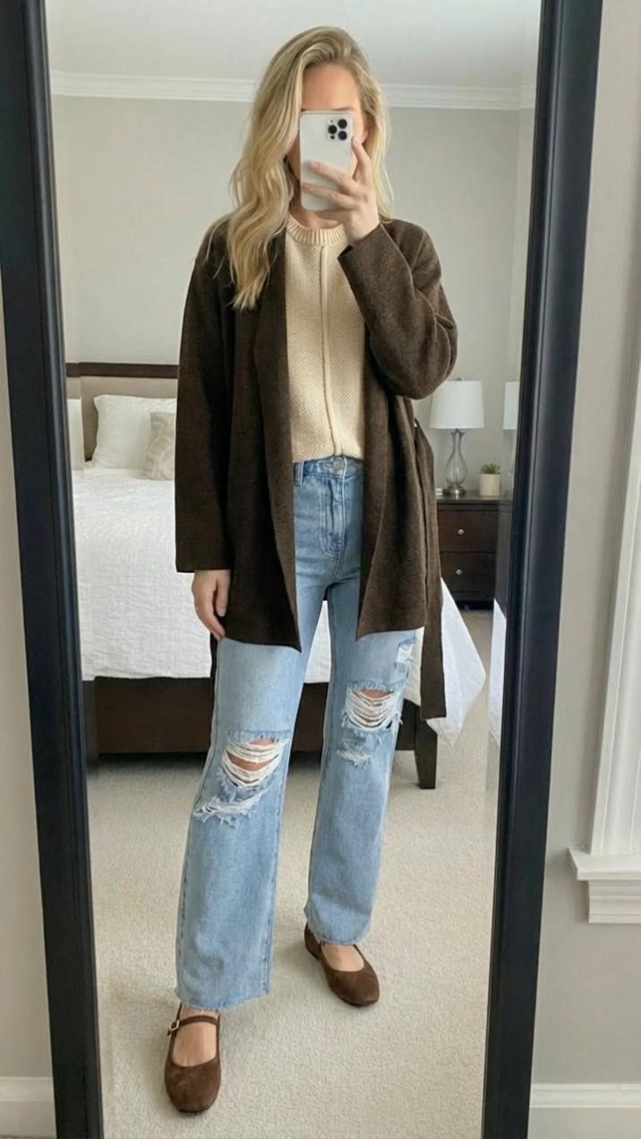 THIS BROWN WOOL COAT IS THE FALL STAPLE YOU NEED! 🤎🍂
I'm OBSESSED with this chocolate brown wool coat and how perfectly it layers over everything! If you're looking for fall coat ideas, neutral outfit inspiration, elevated casual looks, or that perfect layering piece for transitional weather, THIS IS IT! This coat has become my fall uniform! ☕
THE COAT: Can we talk about how gorgeous this brown wool blend coat is?! The rich chocolate brown color is SO fall and incredibly versatile! The relaxed, oversized fit is comfortable and on-trend, the open-front style makes layering easy, and the longline length is so flattering and elegant! This is giving quiet luxury, expensive taste, European minimalism! 🤎
The quality feels amazing - substantial wool blend that's warm without being heavy! The structured shoulders add polish, the longer length (hitting mid-thigh) is perfect for coverage, and it works as both a coat and a cardigan-style layer! The neutral brown color works with literally everything in your closet! ✨
THE BASE LAYER: That cream/oatmeal knit sweater underneath is the perfect cozy foundation! Chunky knit sweaters under coats create such a chic layered look! The neutral tones work beautifully together! 🧶
THE JEANS: These light-wash distressed jeans are EVERYTHING! The ripped knee details add edge, the straight/wide leg is so flattering, and the light blue wash creates beautiful contrast with the brown coat! These jeans are the perfect balance of casual and cool! 👖
STYLING: I paired this with brown suede ballet flats for the ultimate neutral, tonal look! The brown-on-brown coordination is so sophisticated! The ballet flats add that French girl touch and keep it comfortable for all-day wear! 🩰
COLOR PALETTE: Brown + cream + light denim is such a timeless, neutral combination! It's sophisticated, calming, and works for literally any occasion! This color scheme is giving capsule wardrobe perfection! 🎨
THIS OUTFIT IS PERFECT FOR: fall days, casual outings, coffee runs, running errands, weekend activities, travel, transitional weather, layering season, or any t 

 

#LTKgrwm #LTKmomlife #LTKselfcare