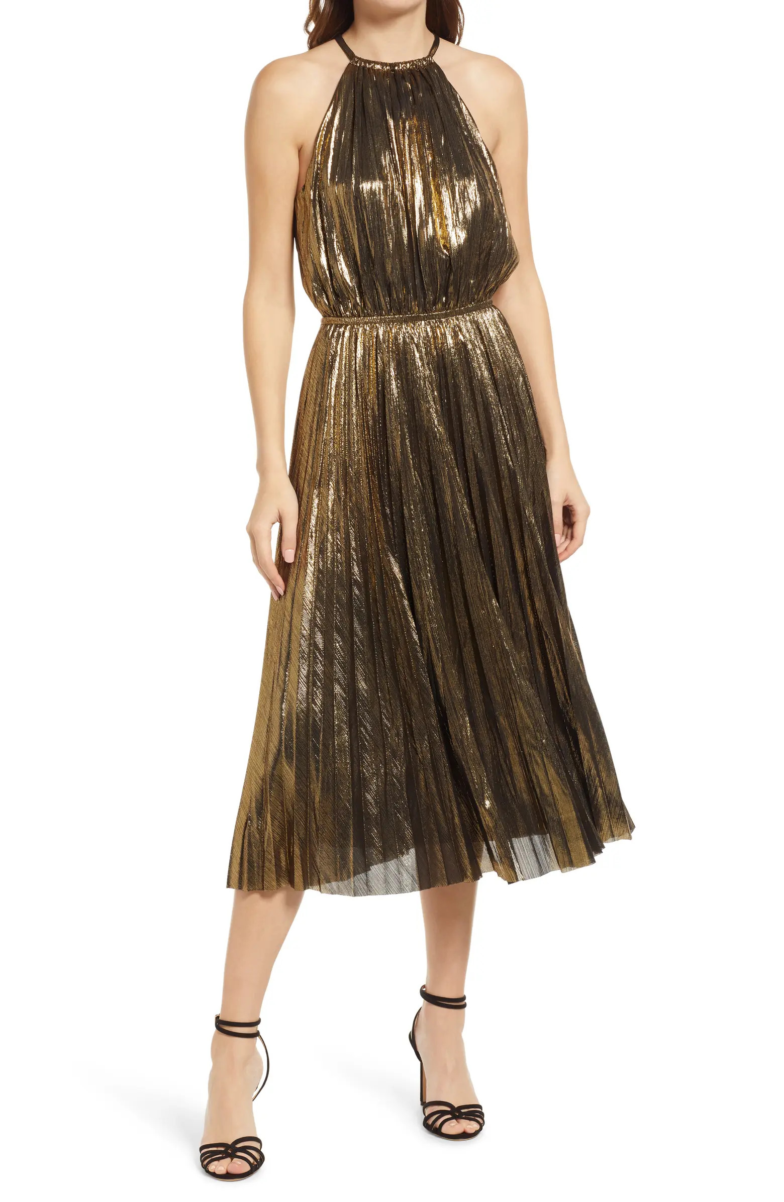 Pleat Lamé Halter Dress | Nordstrom