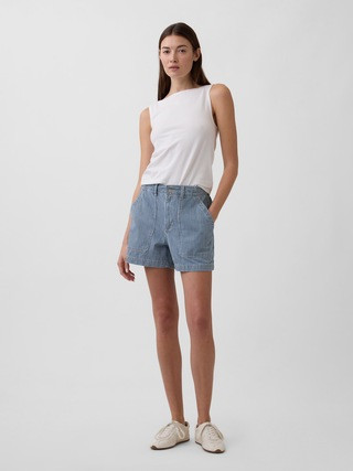 4" Mid Rise Stripe Soft Denim Utility Shorts | Gap Factory