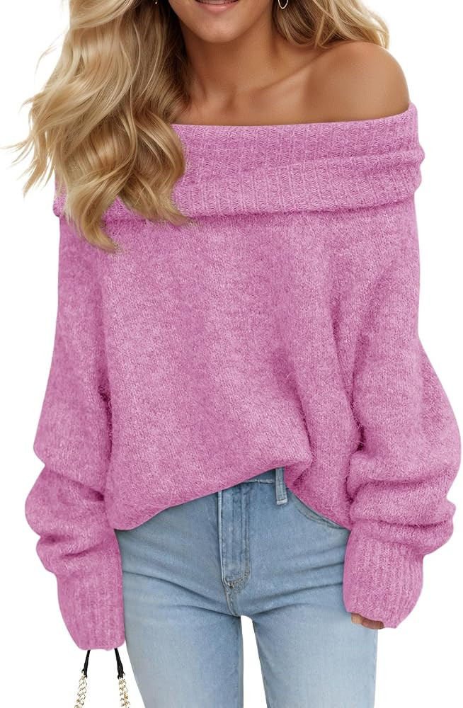 Saodimallsu Womens Off The Shoulder Sweaters Oversized Long Sleeve Loose Ribbed Knit Fall Trendy ... | Amazon (US)
