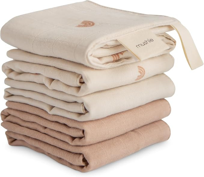 mushie Muslin Organic Cotton Washcloths 5-Pack (Rainbow Combo) | Soft Wipes for Baby Cleanups and... | Amazon (US)