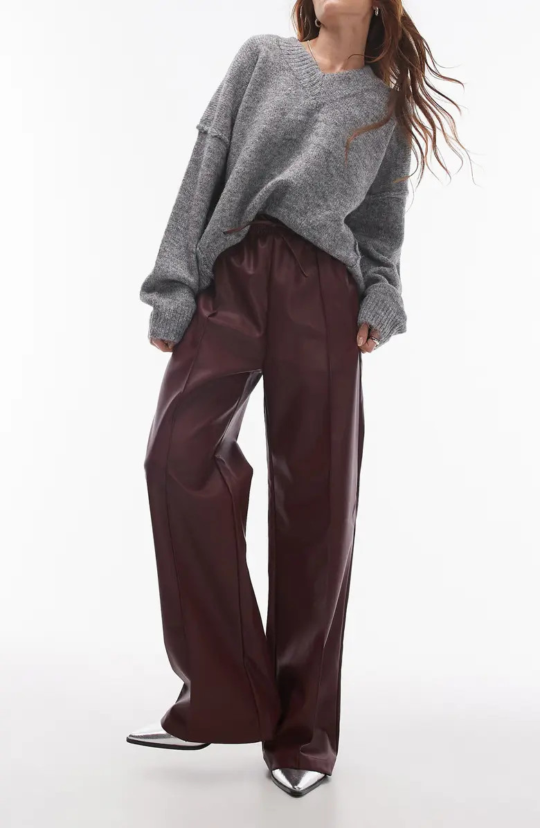 Faux Leather Wide Leg Drawstring Pants | Nordstrom