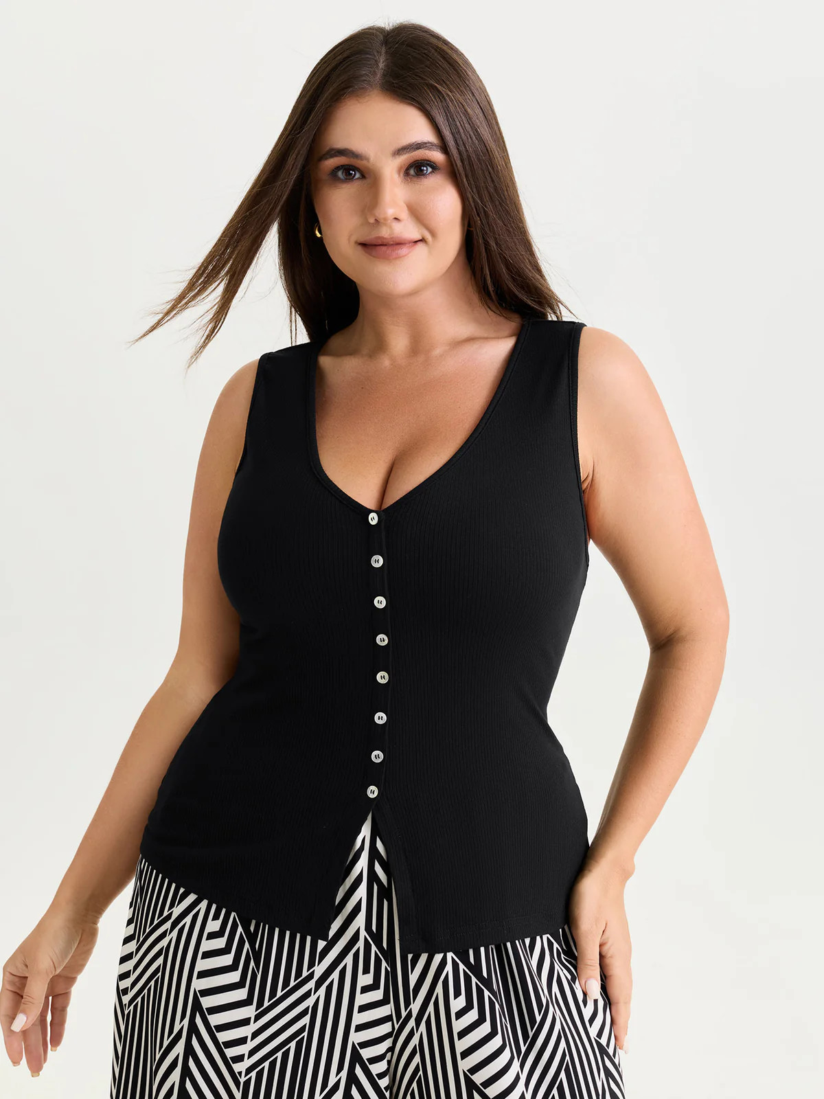Stretchy Button-Front Tunic Style Top | Bloomchic