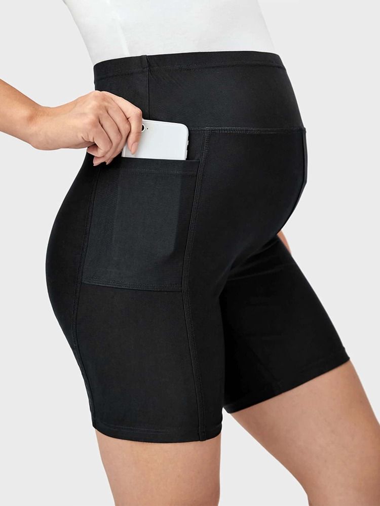 SHEIN BASICS Maternity Wideband Waist Biker Shorts With Phone Pocket | SHEIN