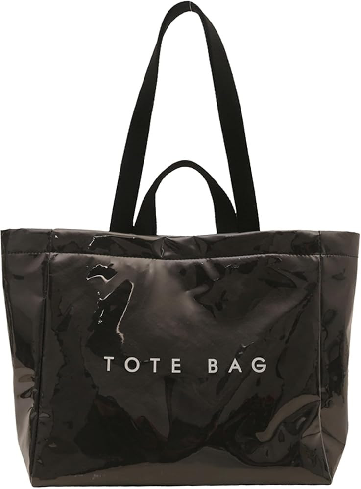 PVC Tote Bag for Women Solid Color Large Letter Print Tote Bag Kraft Paper Clear Plastic Handbag ... | Amazon (US)