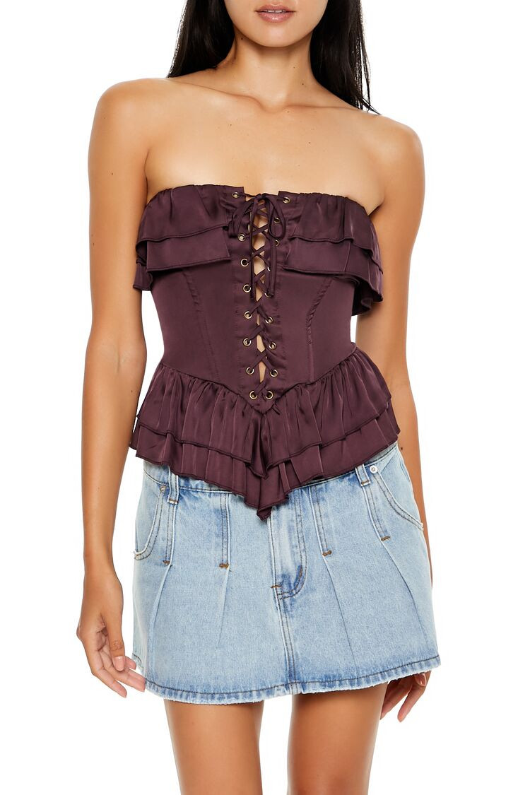 Satin Ruffle-Trim Tube Top | Forever 21