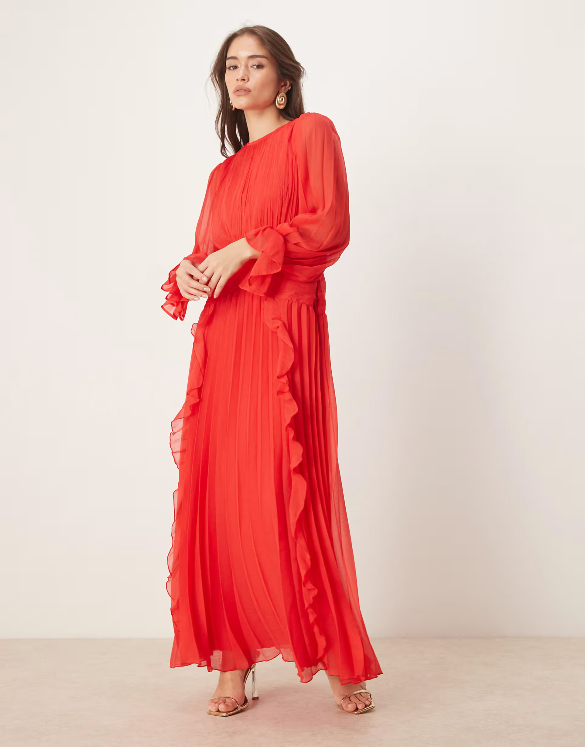 ASOS DESIGN high neck ruched belt detail maxi dress in red | ASOS (Global)