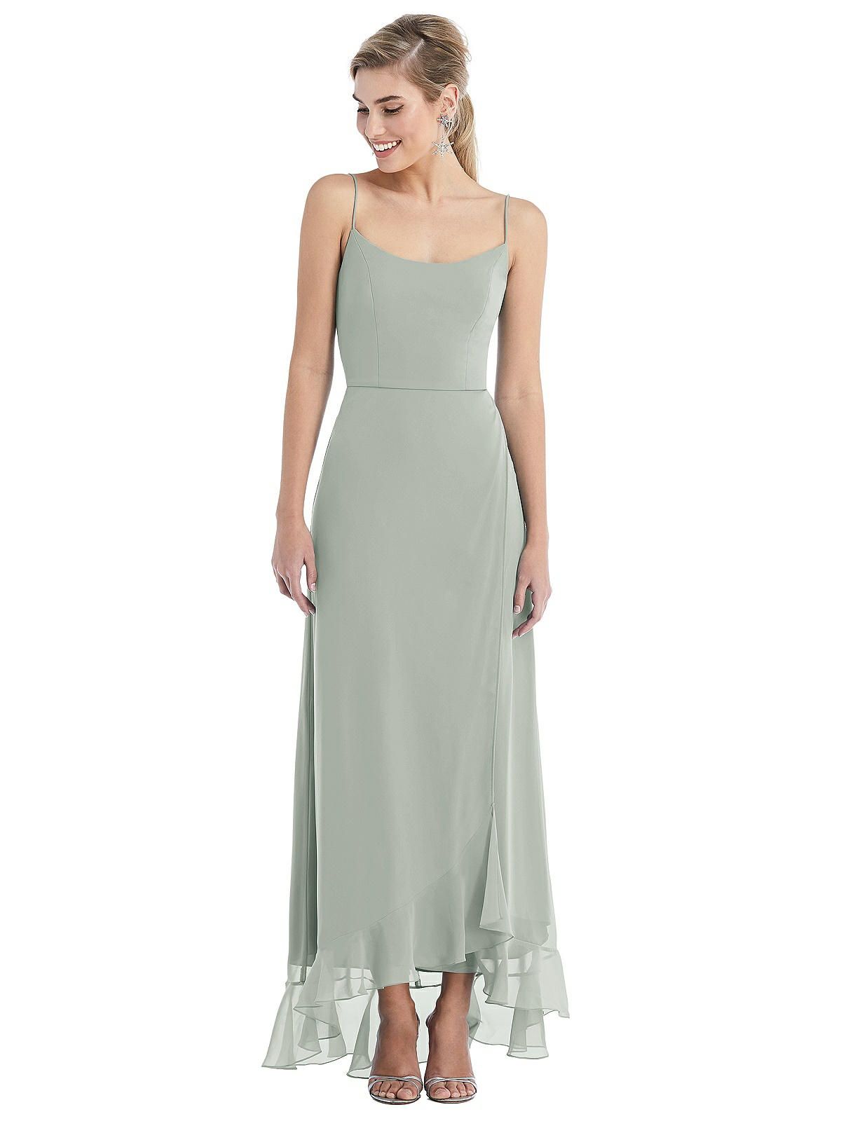 Scoop Neck Ruffle-Trimmed High Low Maxi Dress | The Dessy Group
