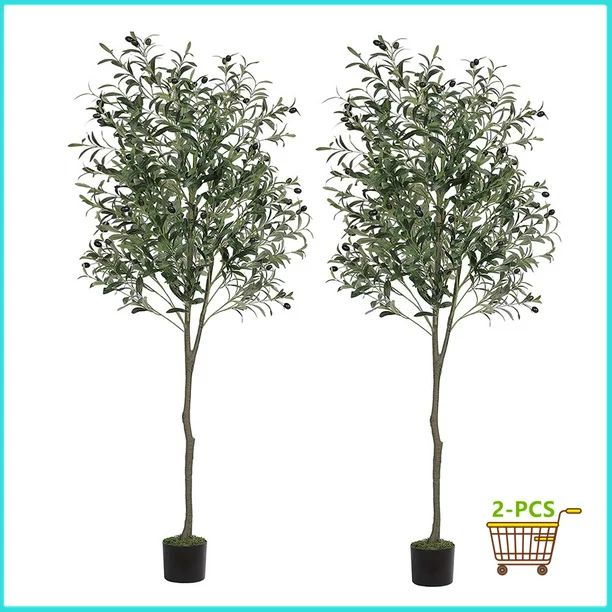 6ft Artificial Olive Tree (70in),Tall Fake Potted Olive Silk Tree with Planter Large Faux Olive B... | Walmart (US)