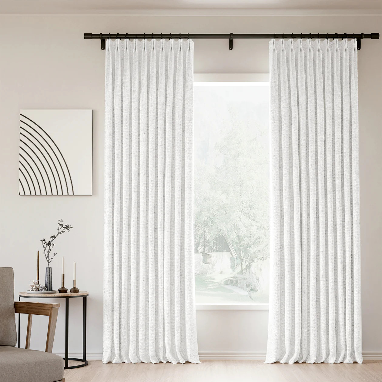 Pinch Pleated Lille Linen Memory Trained Blackout Curtains Natural Modern Custom Drapes | Homerilla