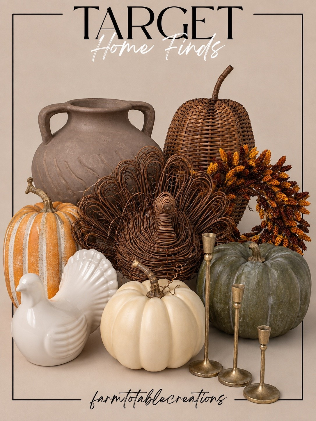 Target Thanksgiving Finds for a Warm & Collected Home 🦃🍂

Thanksgiving decor can be festive without feeling overly themed, and these Target finds are the perfect example. Warm woven textures, earthy pumpkins, vintage-inspired brass candlesticks, rich autumn stems, and subtle turkey accents create a cozy, collected look that feels timeless enough to enjoy all season long.

Follow @farmtotablecreations on Instagram for more cozy home inspiration, affordable finds, and seasonal decor ideas.

#LTKHome #Target #TargetFinds #TargetHome #ThanksgivingDecor #FallDecor #AutumnDecor #ThanksgivingHome #CozyHome #FallHome #NeutralFallDecor #SeasonalDecor #FarmToTableCreations

#LTKSeasonal #LTKHome #LTKSaleAlert