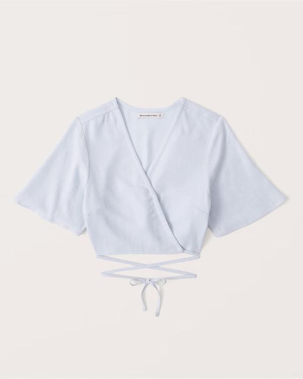 Linen-Blend Wrap Set Top | Abercrombie & Fitch (US)