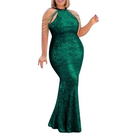 Formal Dresses For Women New Loose Buttock Sequin Commuting Large Evening Gowns Green XXXL | Walmart (US)