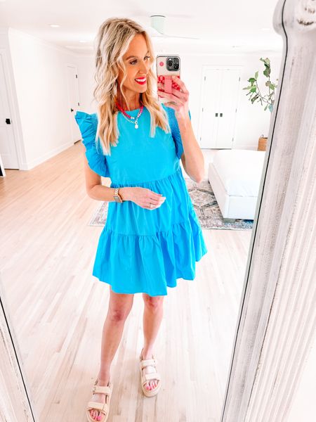 The perfect blue flutter sleeve dress for summer! 

Avara clothing / mini dress / beaded necklace / platform shoes / Steve Madden / classic style 

#LTKFindsUnder100 #LTKFindsUnder50 #LTKShoeCrush